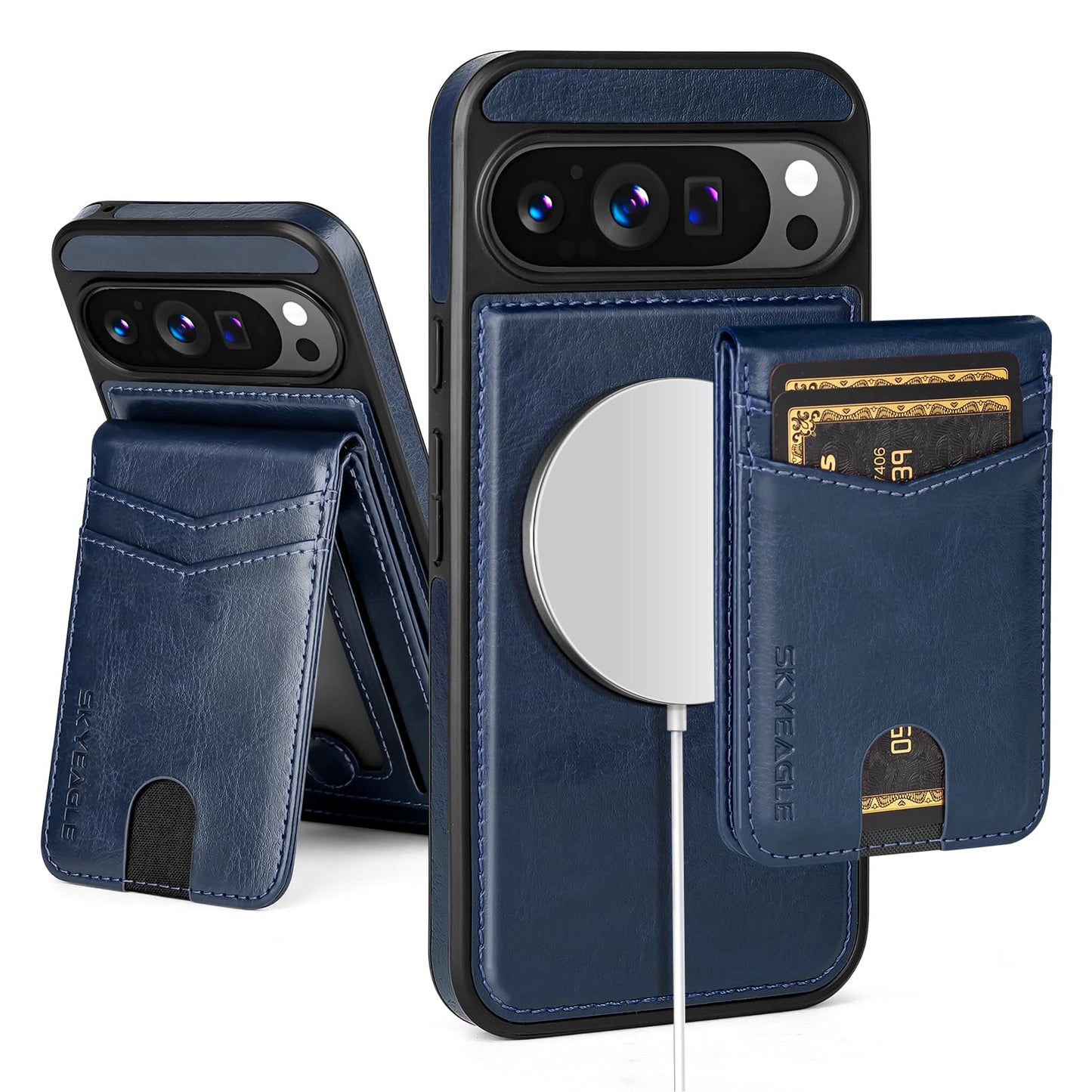 SkyEagle Compatible with Magsafe 2 in 1 Detachable Google Pixel 9 Pro XL Wallet Case with Card Holder,Women Men Magnetic PU Leather Phone Case RFID