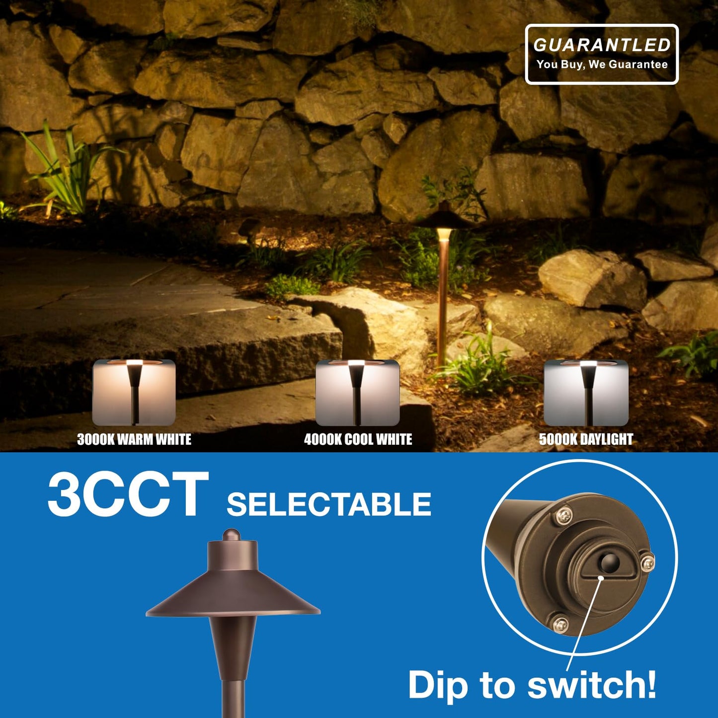Landscape Path Lights 6 Pack, Low Voltage Pathway Lights Compatible with Transformer, 3CCT Adjustable LED, Premium 12V 24V DC ORB Landscape Path
