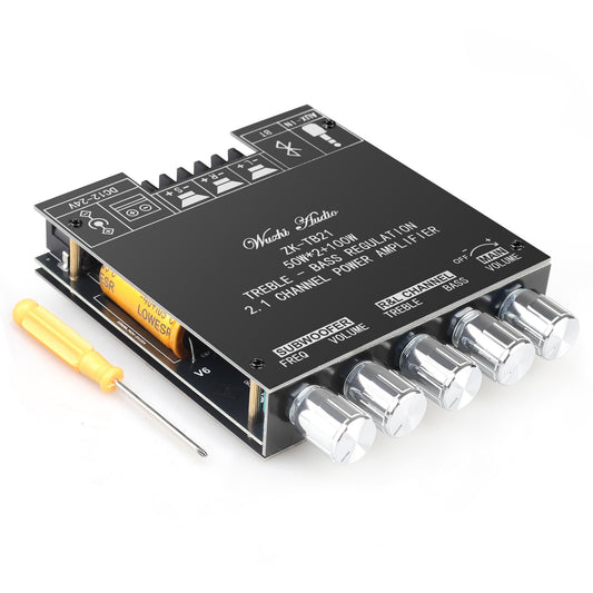 ZK-TB21 50W+50W+100W 2.1CH Bluetooth 5.0 Subwoofer Amplifier Board - Bass/Treble Control, AUX/USB Input, Overload Protection, Compact for Vehicle