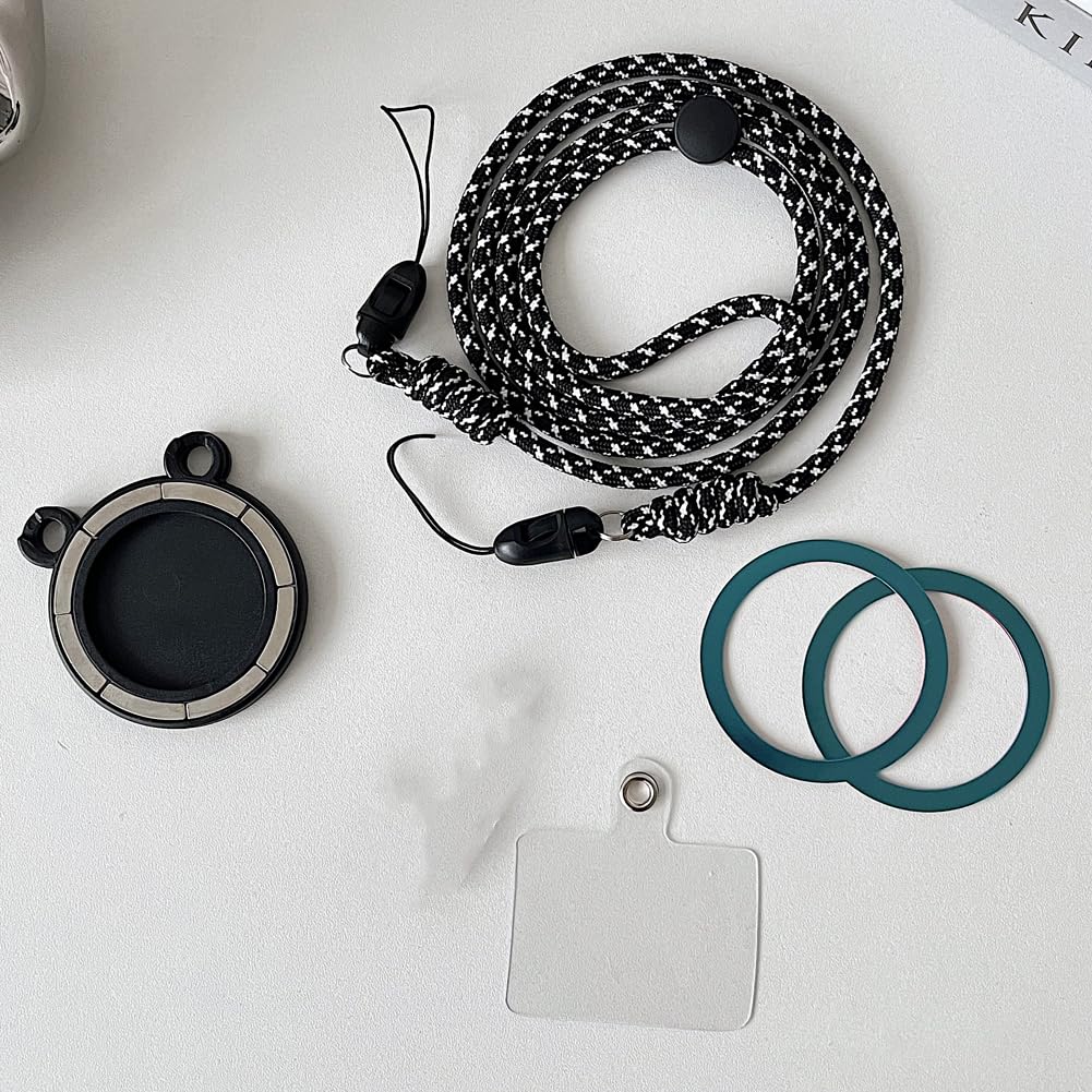 condgood Phone Lanyard, Magnetic Cell Phone Lanyard Compatible with MagSafe, 2 Pick Iron Sheet, Adjustable Length Neck Strap (Black)