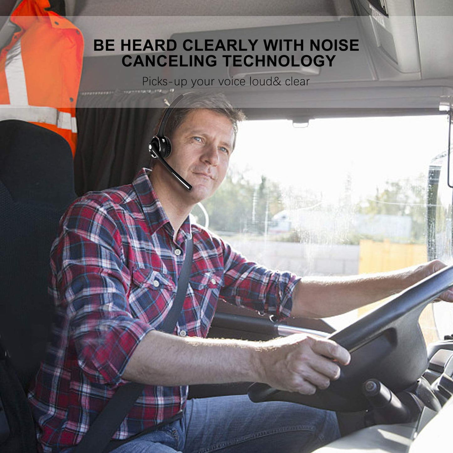 Trucker Bluetooth Headset Wireless Headset with Microphone Over The Head Headset with Noise Cancelling Sound On Ear Car Earphones Office Earpiece