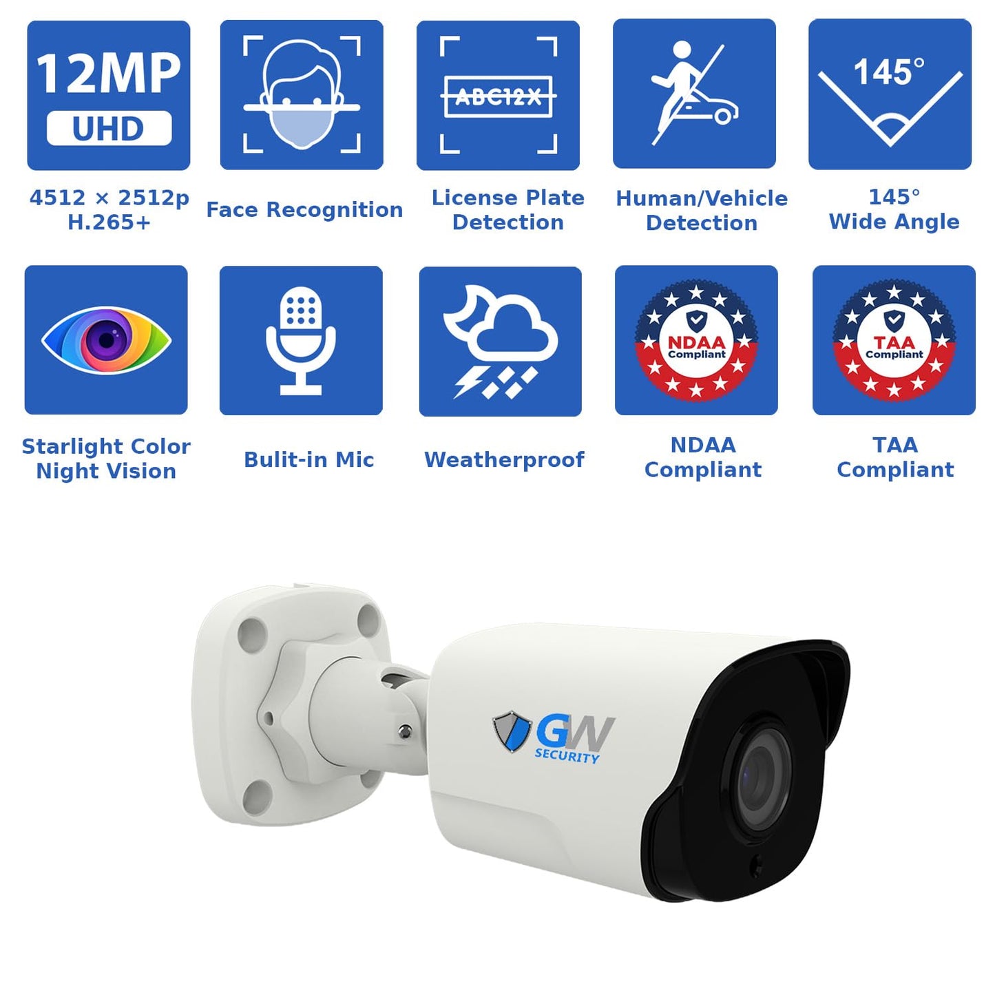 GW Security 8 Channel NVR UltraHD 12MP 6K Face/Human/Vehicle Detection PoE Security Camera System with 4 x 6K 12MP IP Microphone Outdoor/Indoor Smart