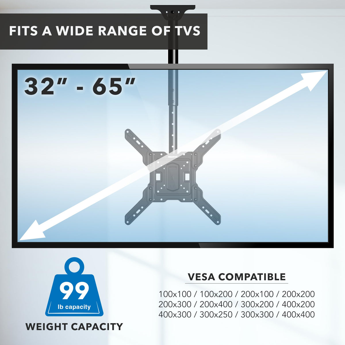 Mount-It! Ceiling TV Mount, 32-65", 99 lbs, MI-511