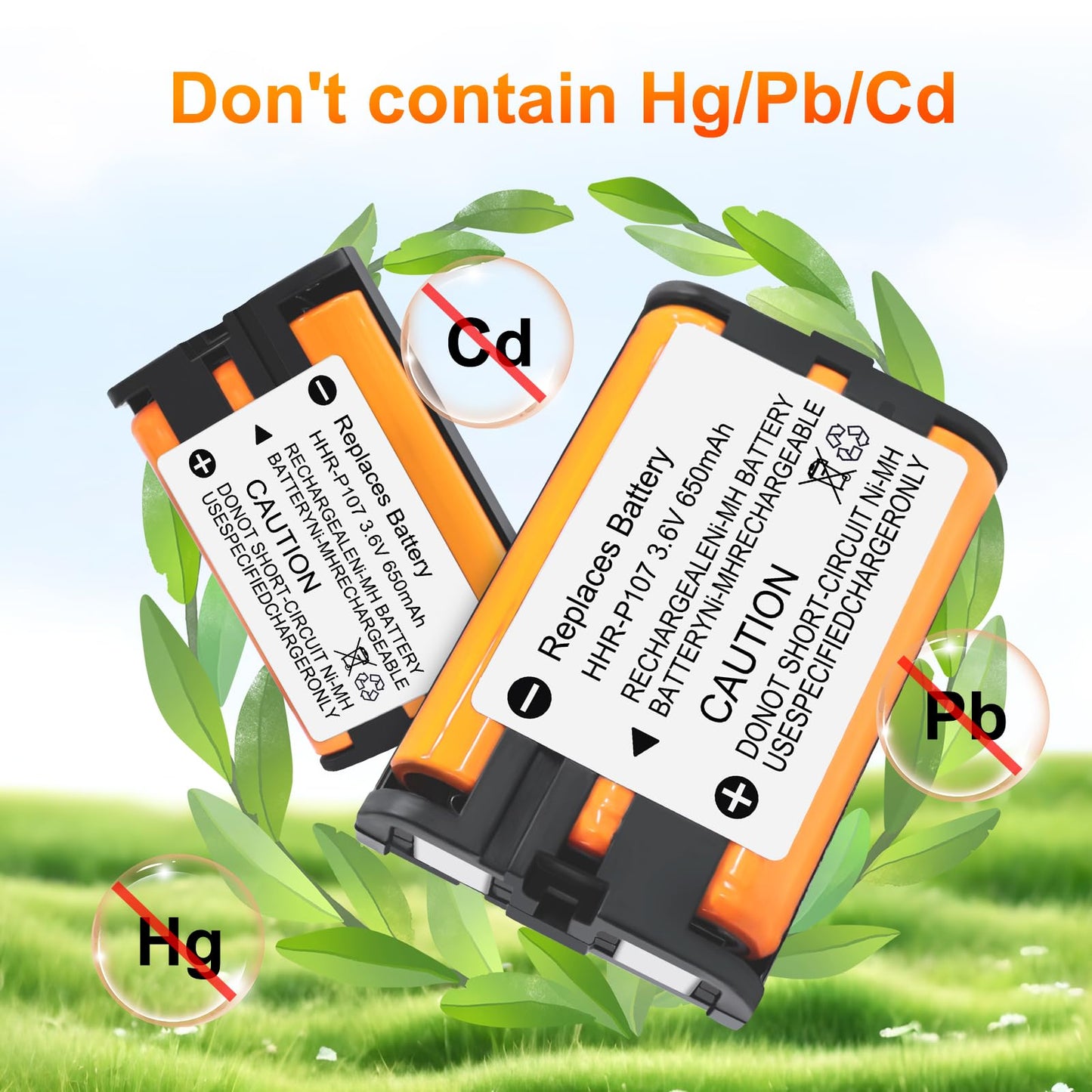 TrianglePatt 2 Pack HHR-P107 NI-MH Rechargeable Battery for Panasonic 3.6V 650mAh Battery for Cordless Phones…