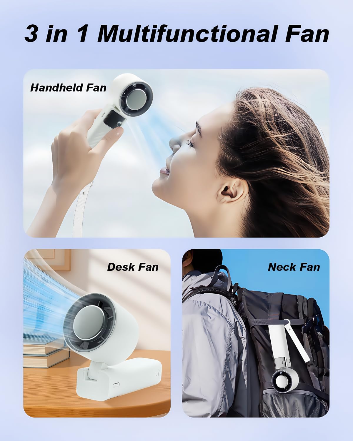 Vryllis Portable Handheld Cooling Fan Rechargeable 5000mAh, Foldable Powerful Winds Mini Turbo Fans, 199 Speed, Digital Display for Travel Camping