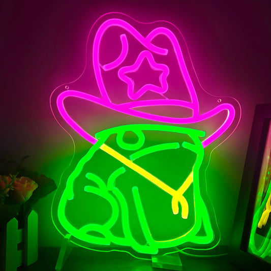 Cowboy Frog Neon Sign for Wall Decor Dimmable Frog Cowboy Hat Neon Led Sign for Man Cave Cute Led Signs Neon Light Signs for Bedroom Pub Store Light
