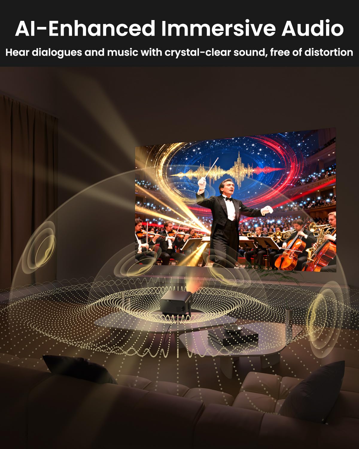 UCOCARE Smart Mini Projector with WiFi and Bluetooth, Native 1080P 4K Supported Portable Projector for Bedroom Ceiling, Auto Keystone & Electric