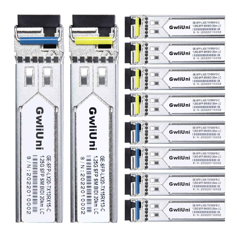 5 Pairs 1.25G BIDI SFP Single Mode Fiber Module Network Transceiver, LX SM 1310nm 1550nm 20km, Simplex LC Interface for Switch, Router, Firewall