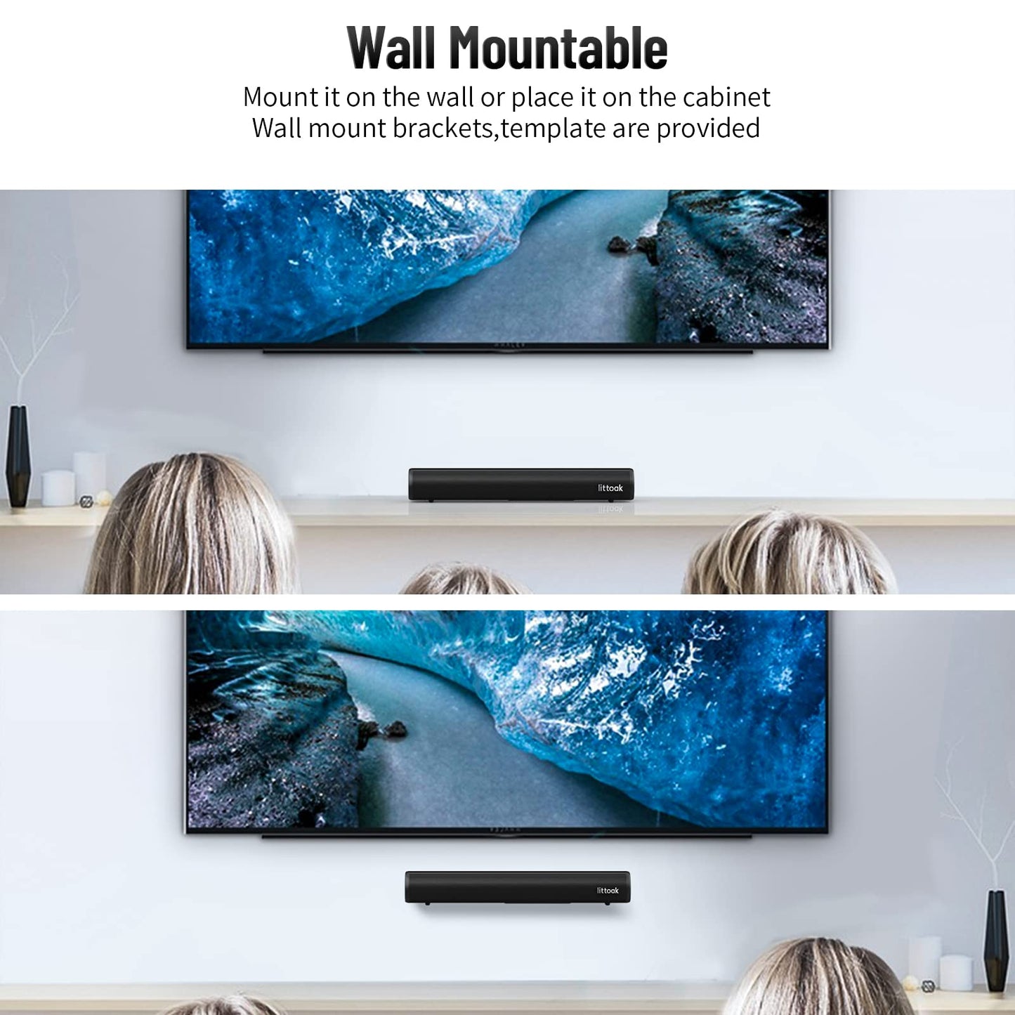 LITTOAK Sound Bar for TV, BT 5.0 Soundbar, 50 Watt 16 Inch Soundbars for Home Audio, Gaming, Projectors, TV Speakers Supports HDMI