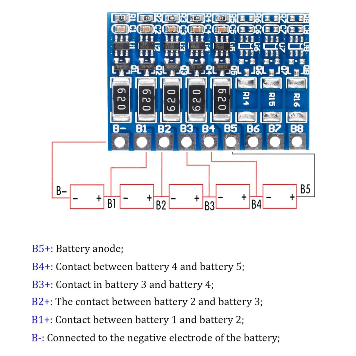 Alinan 6pcs 5S 21V 4.2V Li-ion Balancer Board 18650 Li-ion Balncing Full Charge Battery Balance Function Protection Board