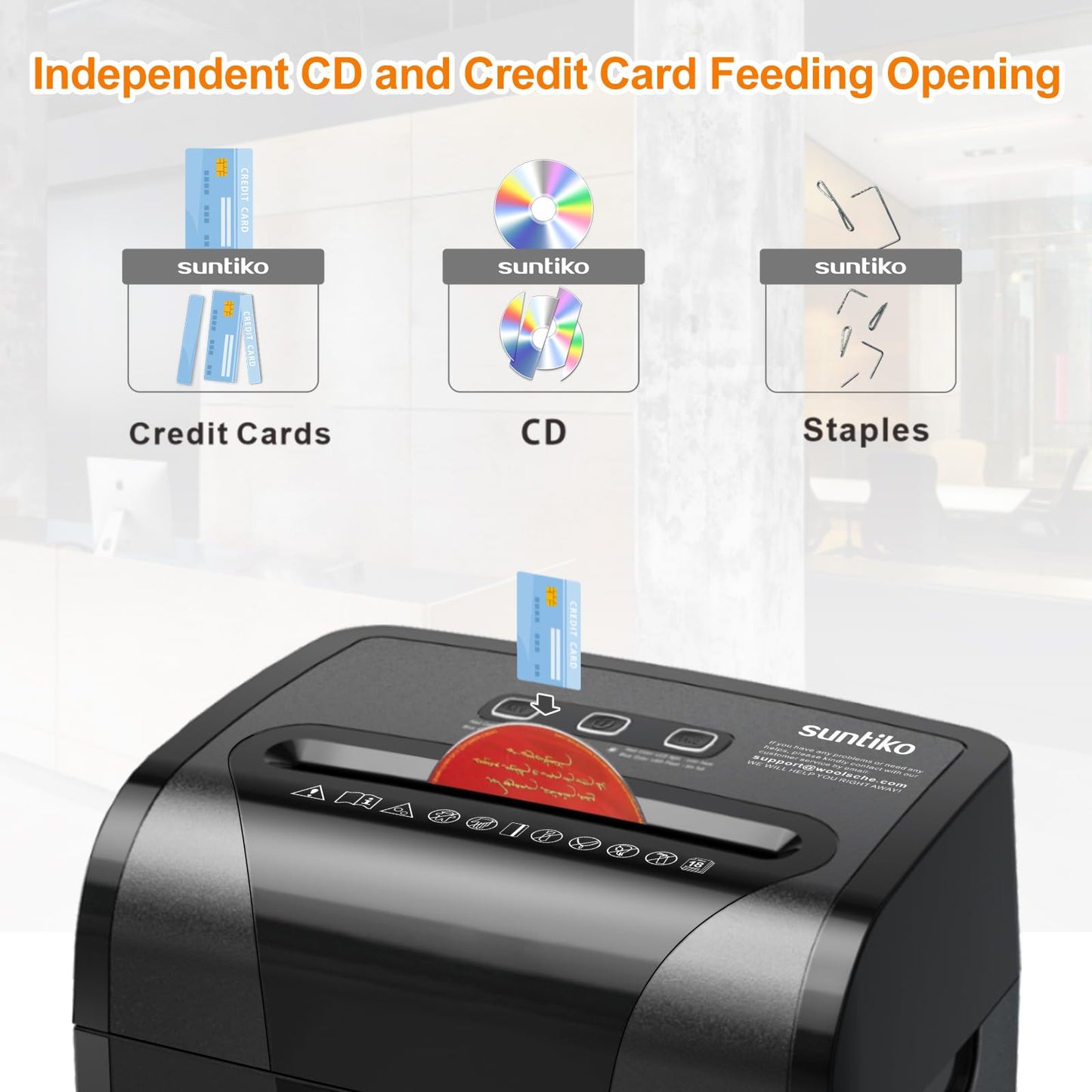 Suntiko Paper Shredder, 18-Sheet Cross Cut Level P-4, Shred Paper/Credit Card/CD, with Large Pull Out Bin?Insert Auto Jam Proof System Shredder
