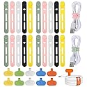 FenrFern 30Pcs Silicone Cable Ties, Reusable Cable Straps Cord Organizer for for Bundling Earphone, Phone Charger, Computer Cords in Home, Office