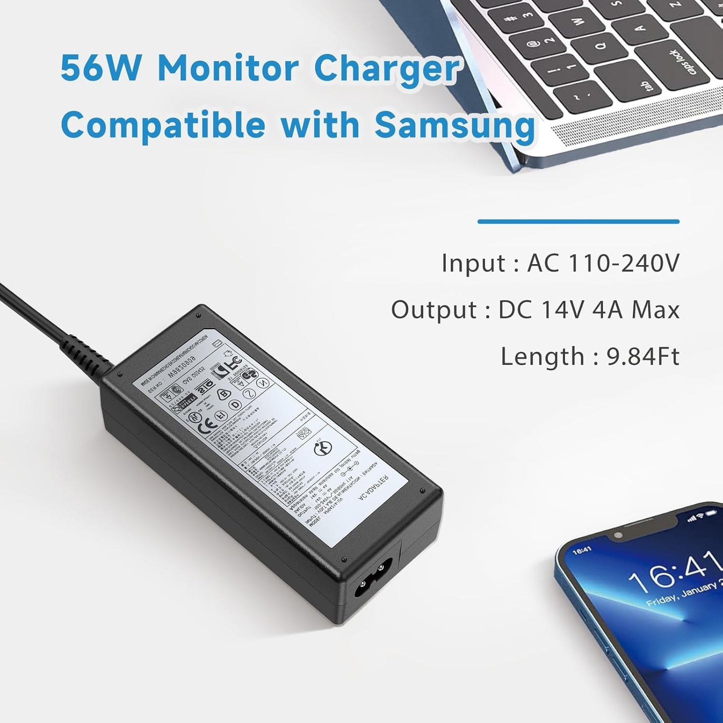 HHZ 14V 4A AC/DC Monitor Power Cord Compatible with Samsung SyncMaster 32” 27" 24" 22" 23" 20" 19" 18" 17" 15” Screen LED LCD TFT, 56W Monitor…