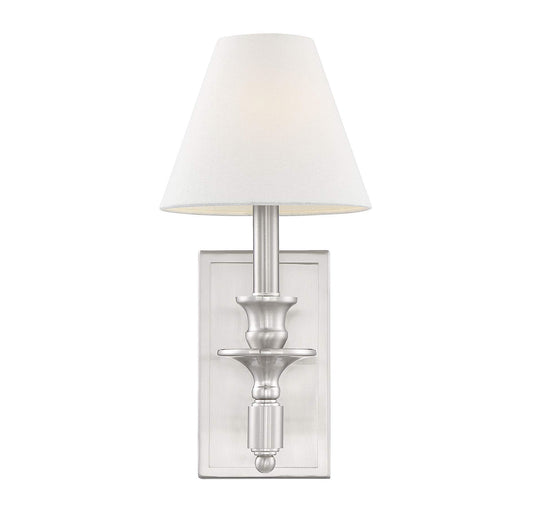 Savoy House 9-0700-1-SN Washburn Traditional Bohemian White Linen Wall Sconce, 1-Light 60 Watt, 15" H x 7" W, Satin Nickel