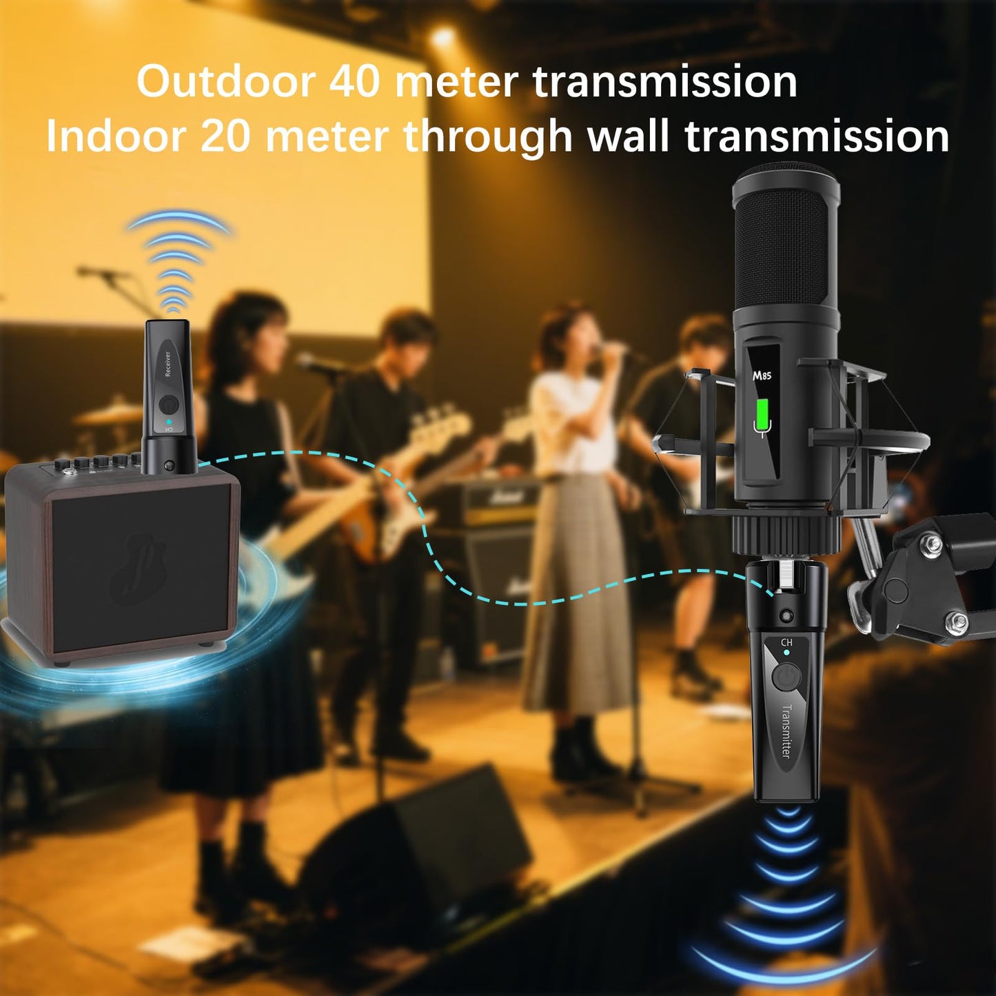 LANLison Wireless XLR Microphone System - 1 Transmitter & 2 Receivers - Dual-Output Wireless Mic Kit for Dynamic & Condenser Mics (Phantom Under 24 V)