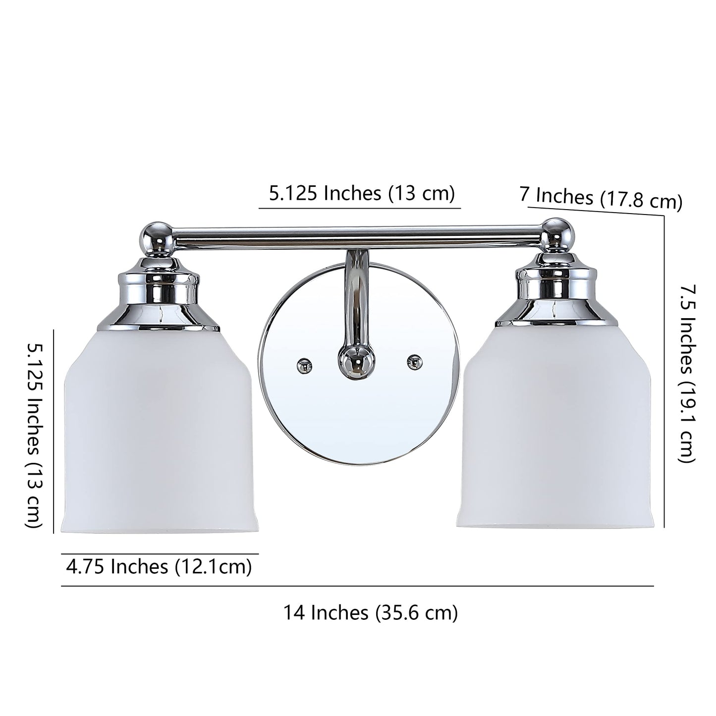 JONATHAN Y 14" Chrome Modern Farmhouse LED Vanity Light Wall Sconce Fixture, Frosted White Glass Shade, Dimmable Wall Lamp for Bathroom Mirror Kitchen