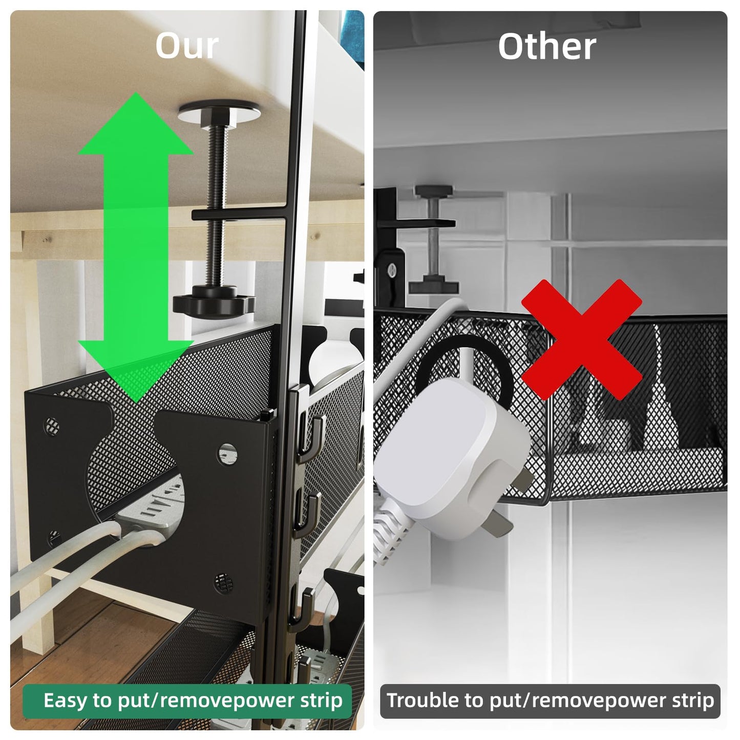 Multi-Model Under Desk Cable Management Tray 2 Packs Metal Under Desk Wire Management Clamp Mount Under Table Cord Management No Damage The Desk