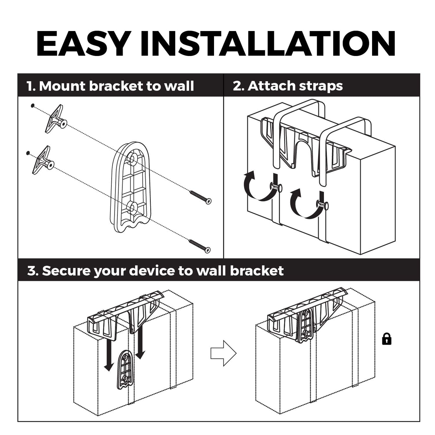 HumanCentric Universal Wall Mount (Black), Adjustable Mount for Cable Boxes, Gaming Consoles, DVD Players, Routers, Modems, and More, Fits Devices 12”