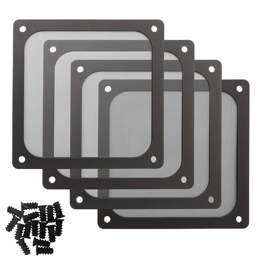 140mm PC Computer Case Fan Dust Filter Grills with Magnet and Screws, Ultra Fine Nylon Mesh, Black Color - 4 Pack