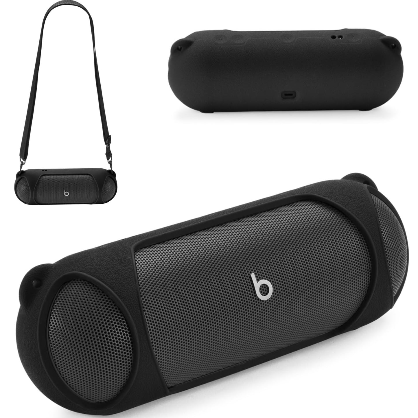 Ferbao Silicone Case for Beats Pill 2024,Travel Carrying Case with Shoulder Strap for Beats Pill 2024 Wireless Bluetooth Speaker (Black)