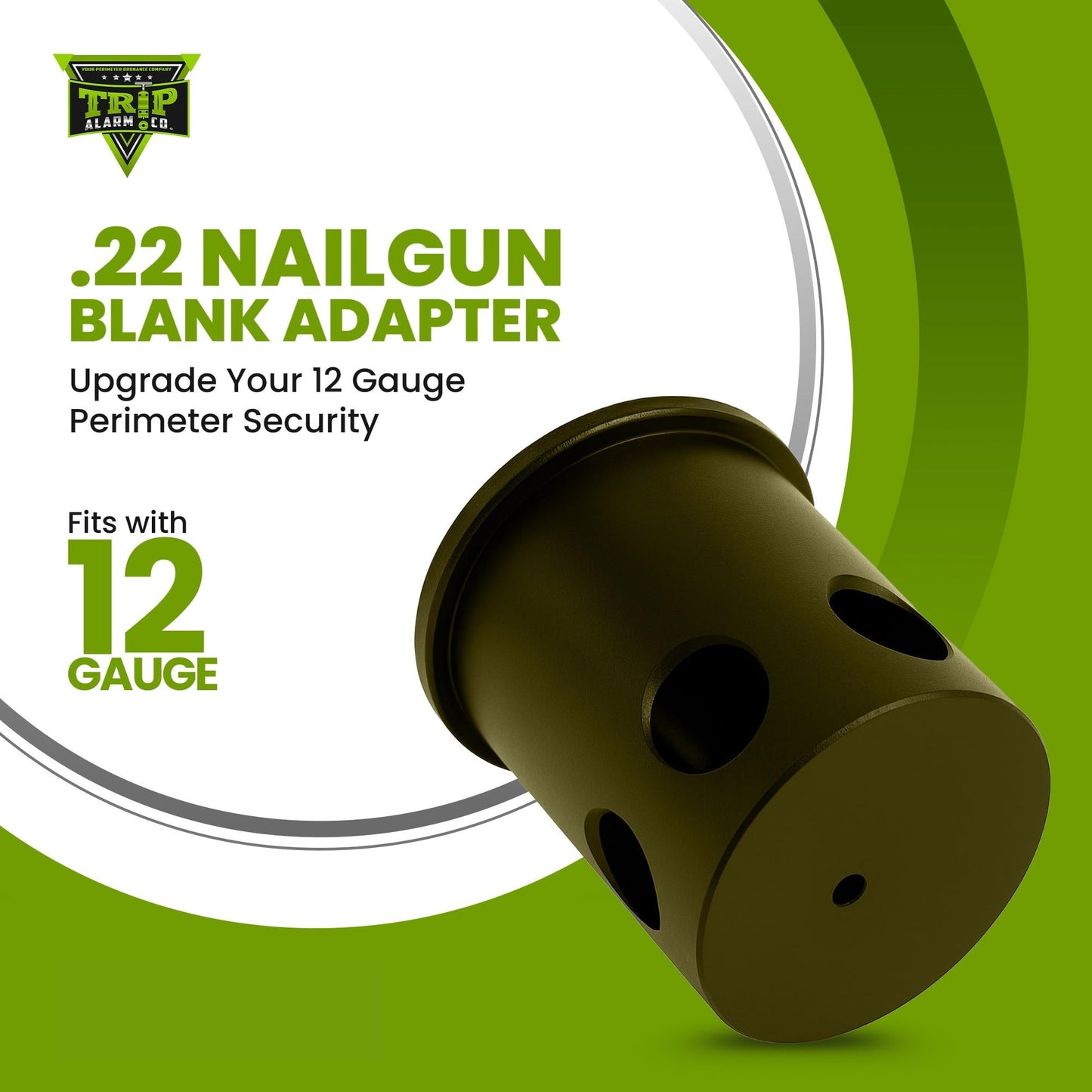 Trip Alarm Co .22 Nailgun Blank Adapter for 12 Gauge Perimeter Trip Wire Alarm - Olive Drab Nailgun Blanks for Perimeter Security - Compatible