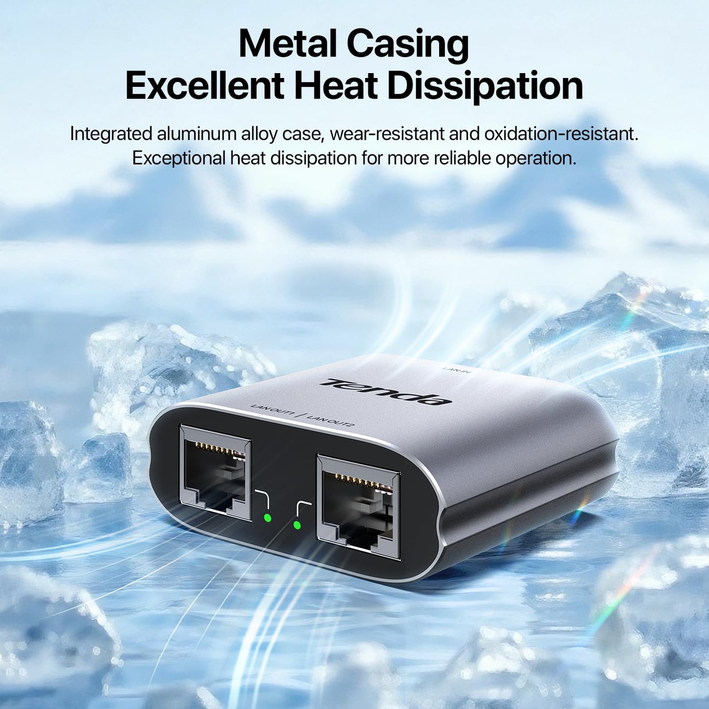 Tenda Ethernet Splitter 1 to 2 High Speed 1000Mbps, RJ45 Gigabit Ethernet Cable Splitter 1 to 2, LAN Splitter with USB Power Cable for Cat 5/6/7/8