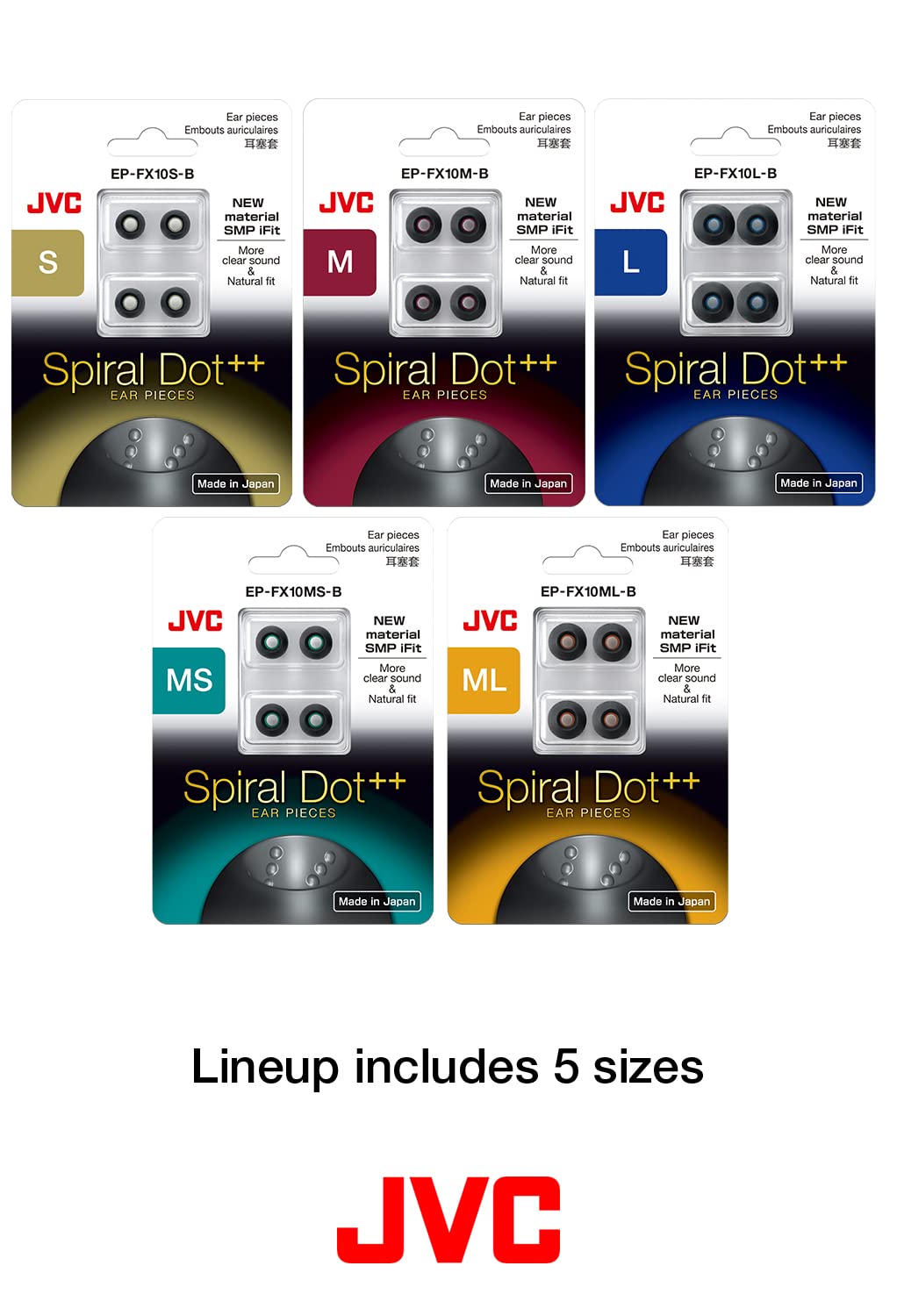 JVC EP-FX10 Spiral Dot Earpieces - Set of (4) Eartips, Sizes Small Through Large, Fits Many JVC Models (Large) Black
