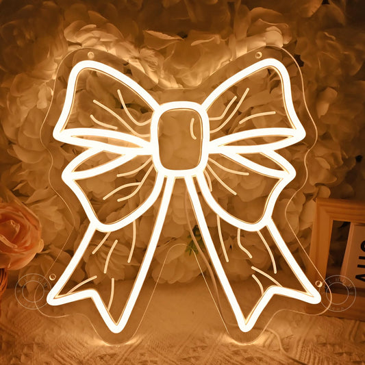 SYLHOME Bow Led Neon Light Sign Cute Girls Kids Bedroom Nursery Game Room Wall Sign Decor Beauty Salon Wedding Birthday Party Backdrop 11.8" X 11.8"