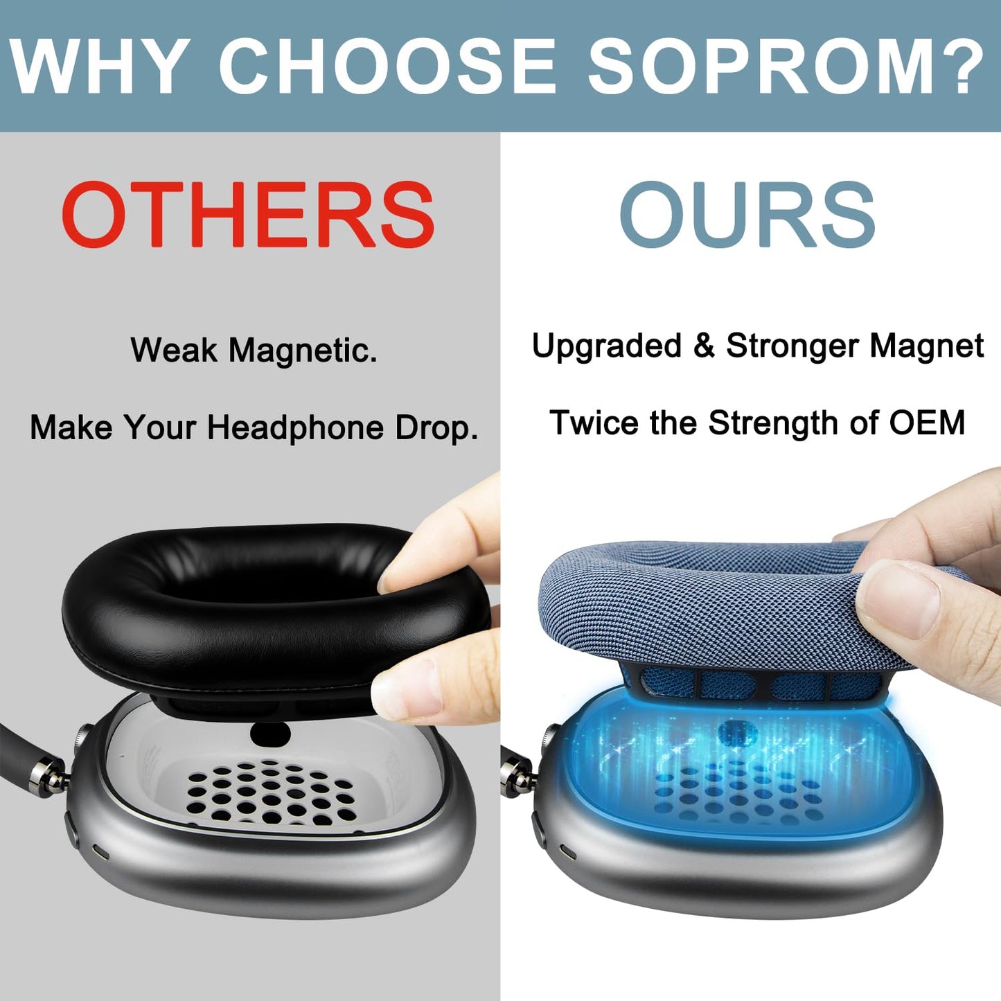 SOPROM Upgraded Ear Pads for AirPods Max 1 & 2 Over-Ear Headphones, Upgraded Earpads Replacement Cushions with Durable Mesh Fabric, Noise Isolation