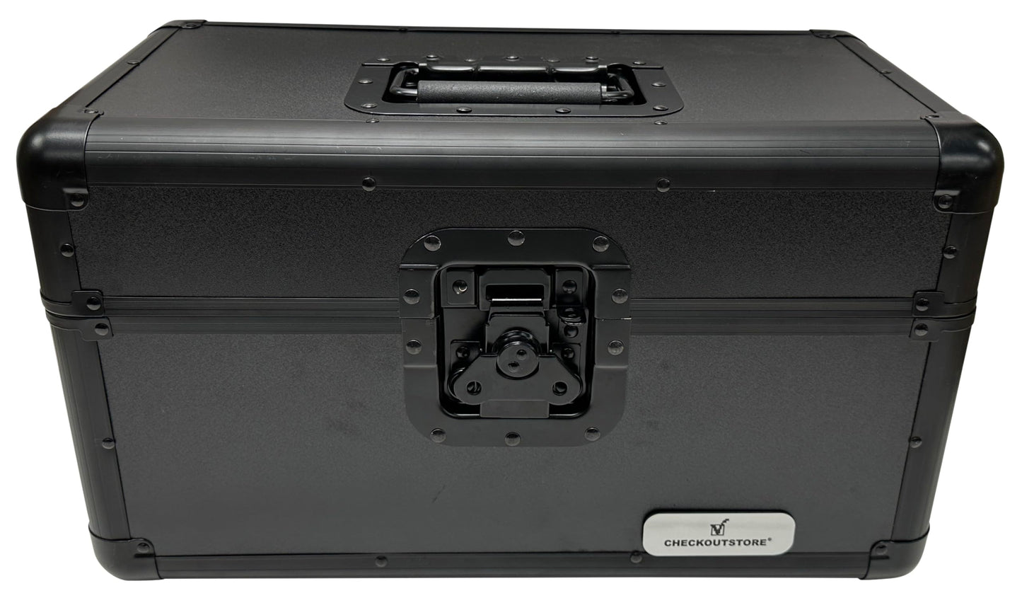 CheckOutStore Black Aluminum 7" 45 RPM Record Storage Box (Holds Up to 200 Records)
