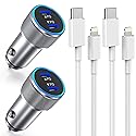 iPhone Fast Car Charger,2Pack Dual Port USB C Car Charger[MFI Certified]Power Delivery Car Adapter with 2Pack Lightning Cable Type C Rapid Car