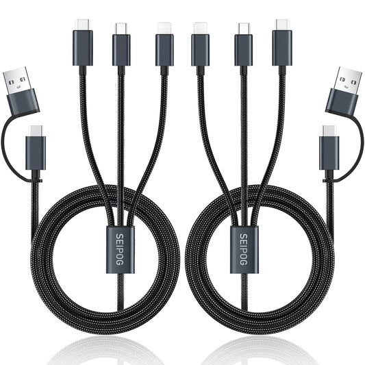 SEIPOG Multi Charging Cable 5 in 1, 2PCS 4FT USB C/A Multi Charger Cable to Type-C/Micro USB Port, Nylon Braided USB C Multiple Charger Cable