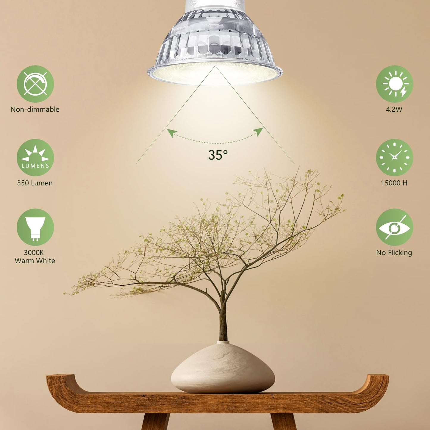 Sigalux GU10 LED Bulb 8 Pack, 3000K Warm White, 4.2W (50W Equivalent) Non-Dimmable, 350 Lumens, 35° Spotlight, MR16 GU10 Bulb Replacement for Track