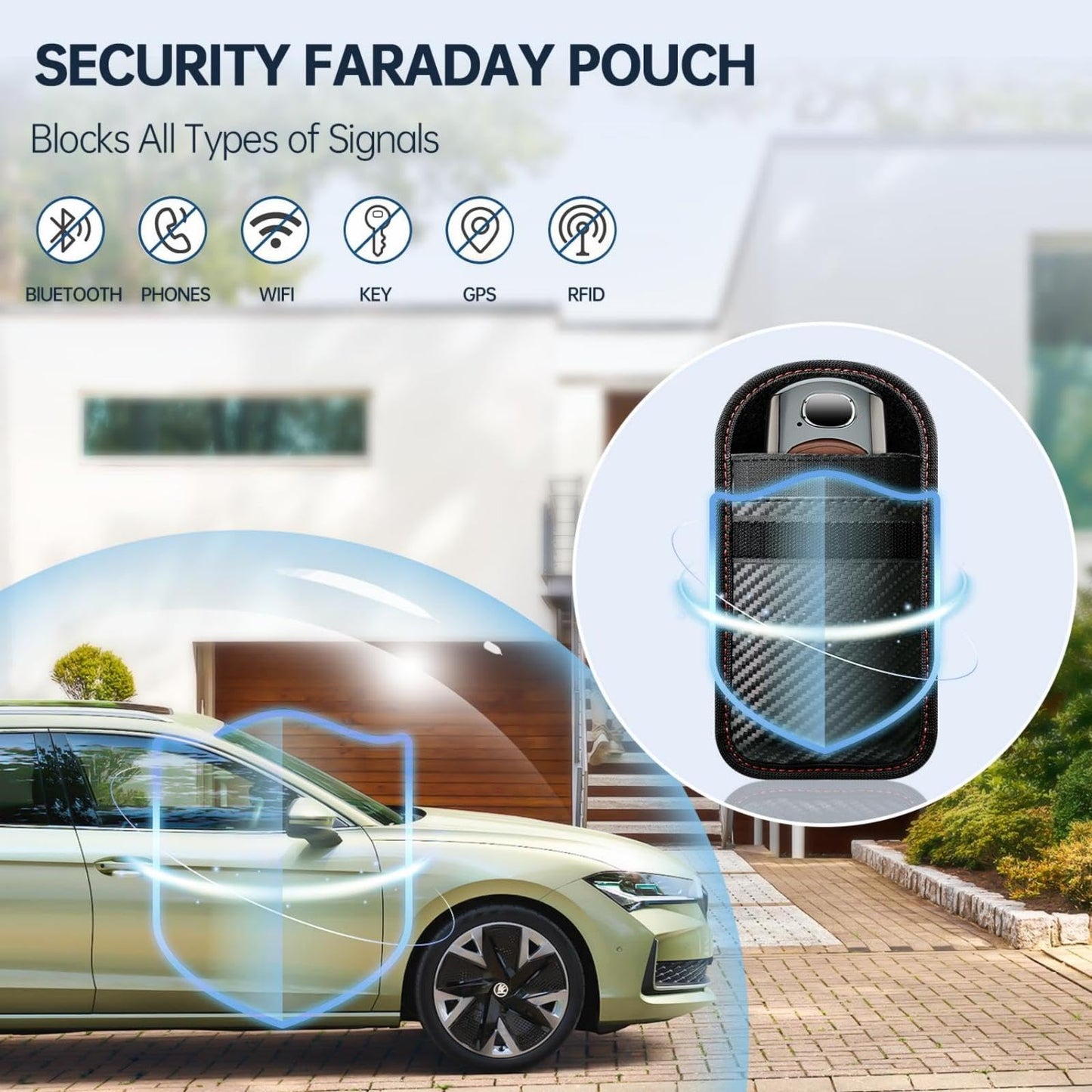 caslord Faraday Bags, Pack of 2 faraday bags for car keys with 4 Pack Key Rings for Car Security, M, Red