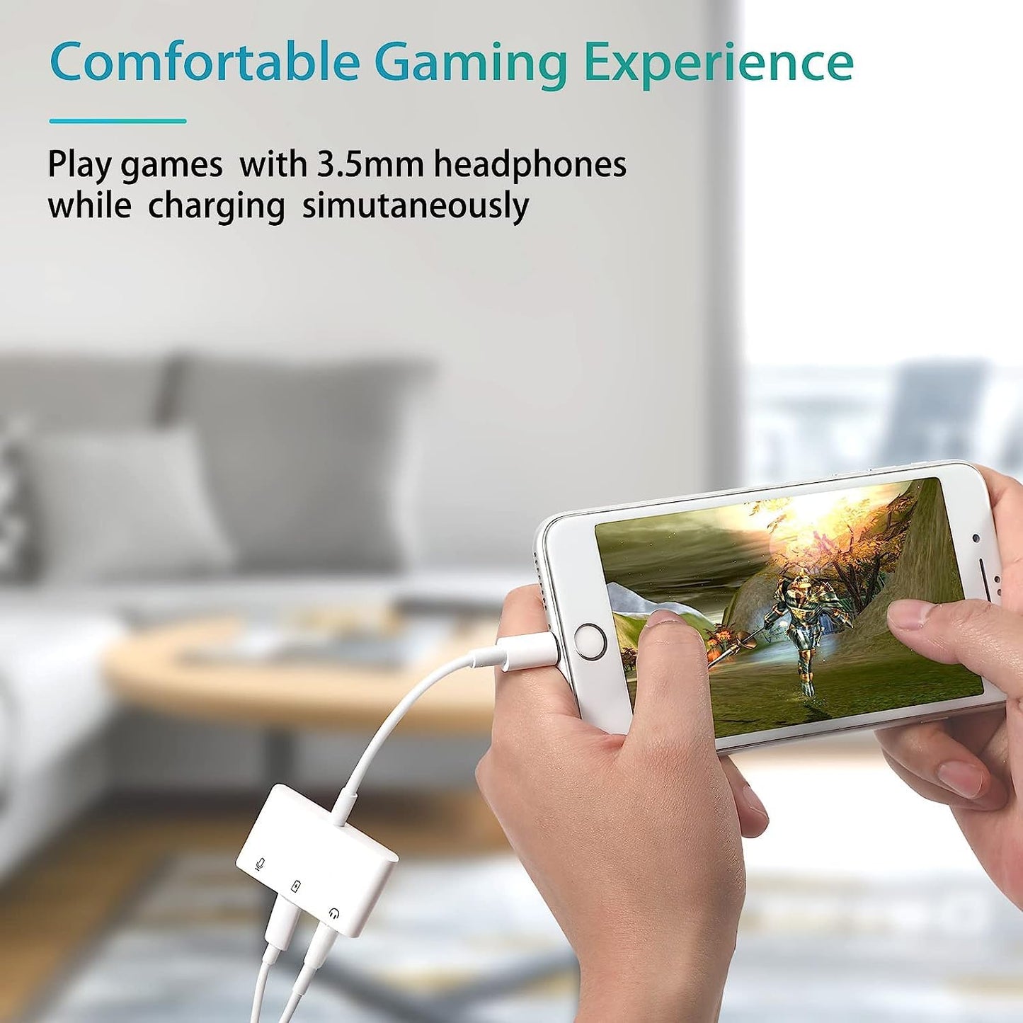 Ceotsak iPhone Microphone Adapter for Live-Streaming, Microphone & 3.5mm Headphone Adapter for iPhone/iPad, Audio & MIC Splitter with Charging Port