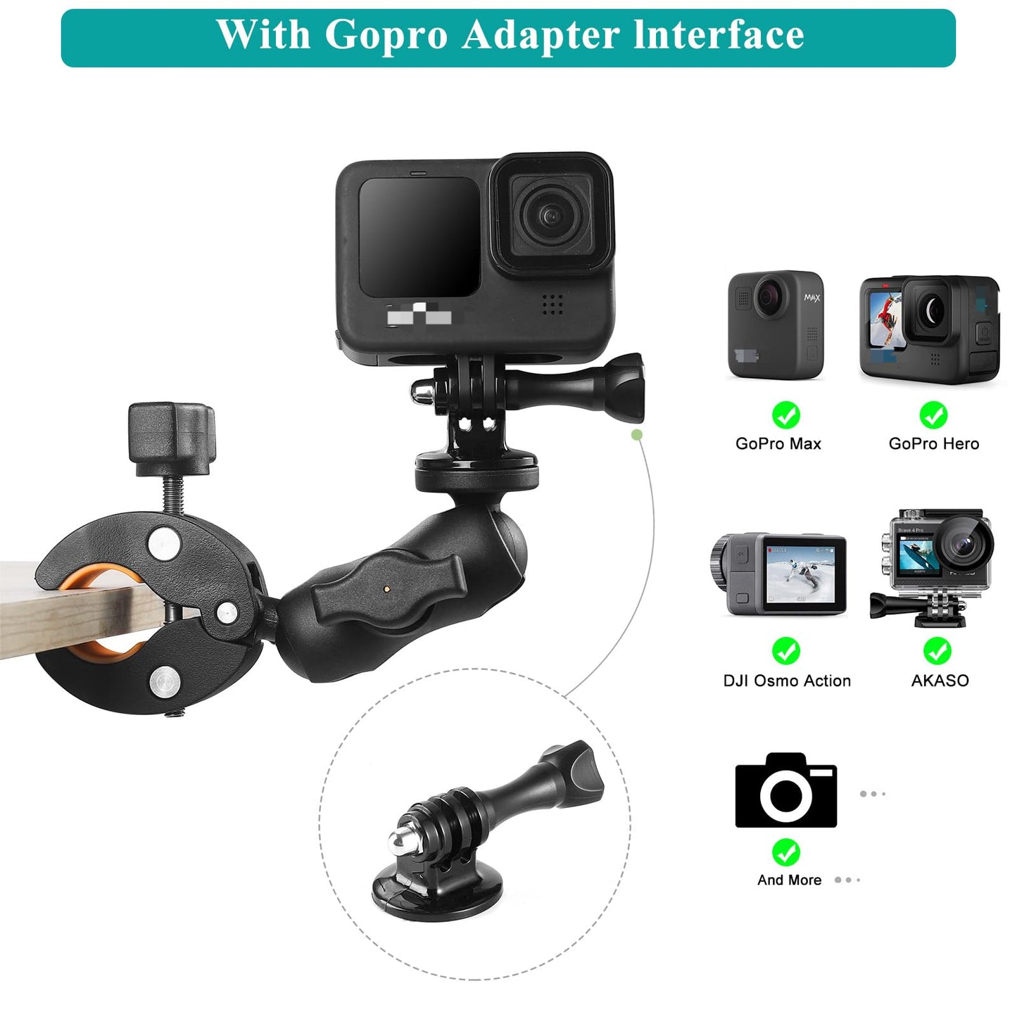 KOQEIEY Super Double Clamp Camera Mount Chair Umbrella Clamp, with 360° Magic Arm Double Ball Head Adapter for Umbrella, Pole, Strollers, Motorcycle