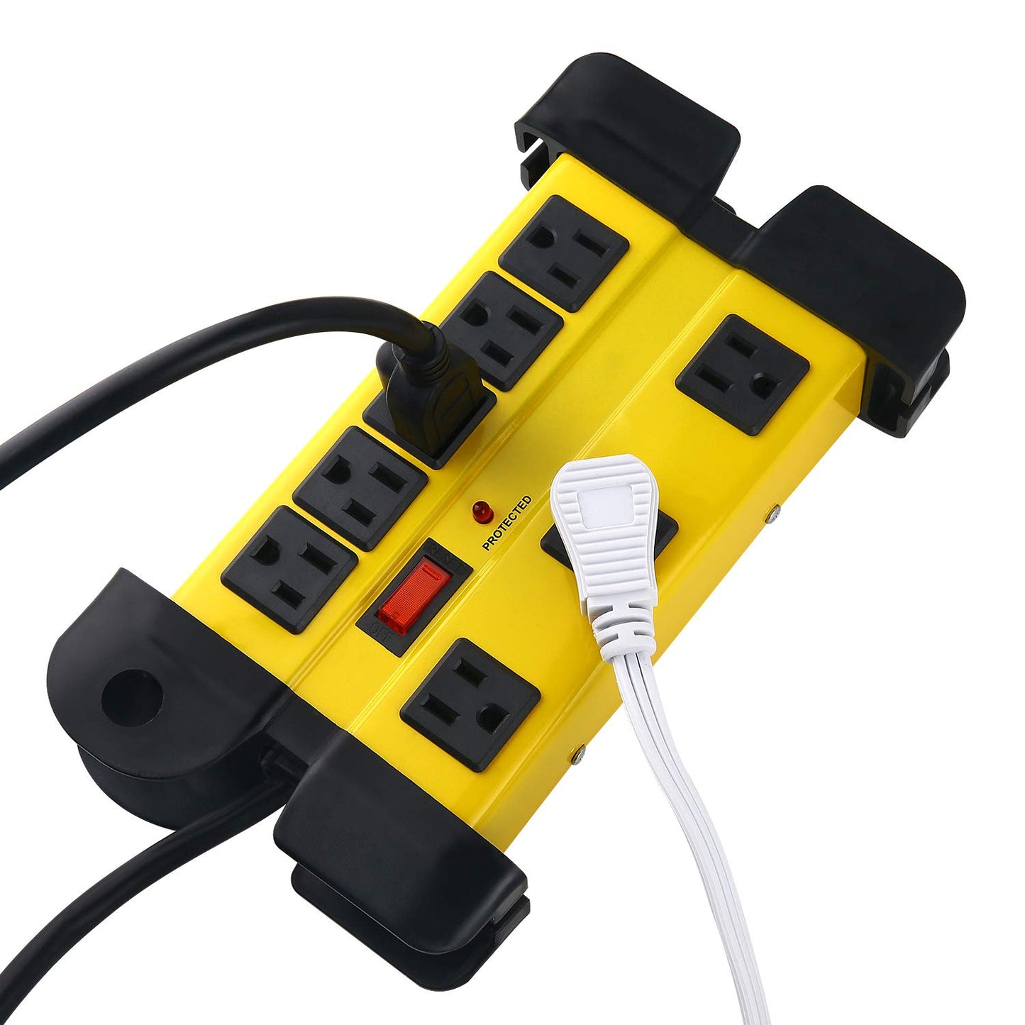CCCEI Heavy Duty Surge Protector - 8 Outlet Power Strip with 1200 Joules, Metal with 6FT Extension Cord and Wide Spaced, Yellow