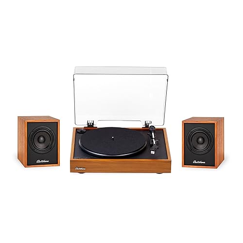 Electrohome Montrose Wireless Upgradable Vinyl Record Player, with Huntley, Powered Bluetooth Bookshelf Speakers, 3" Driver, for Natural Acoustics