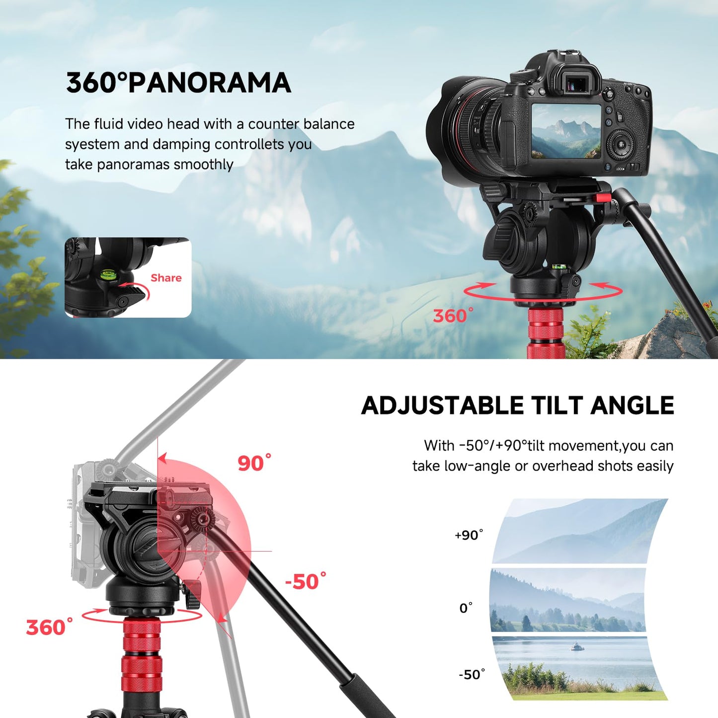 Avella A154P Video Tripod, Video Camera Tripod Monopod Aluminium Alloy 78.3 inch for Canon Nikon Sony Olympus Panasonic DSLR Camera