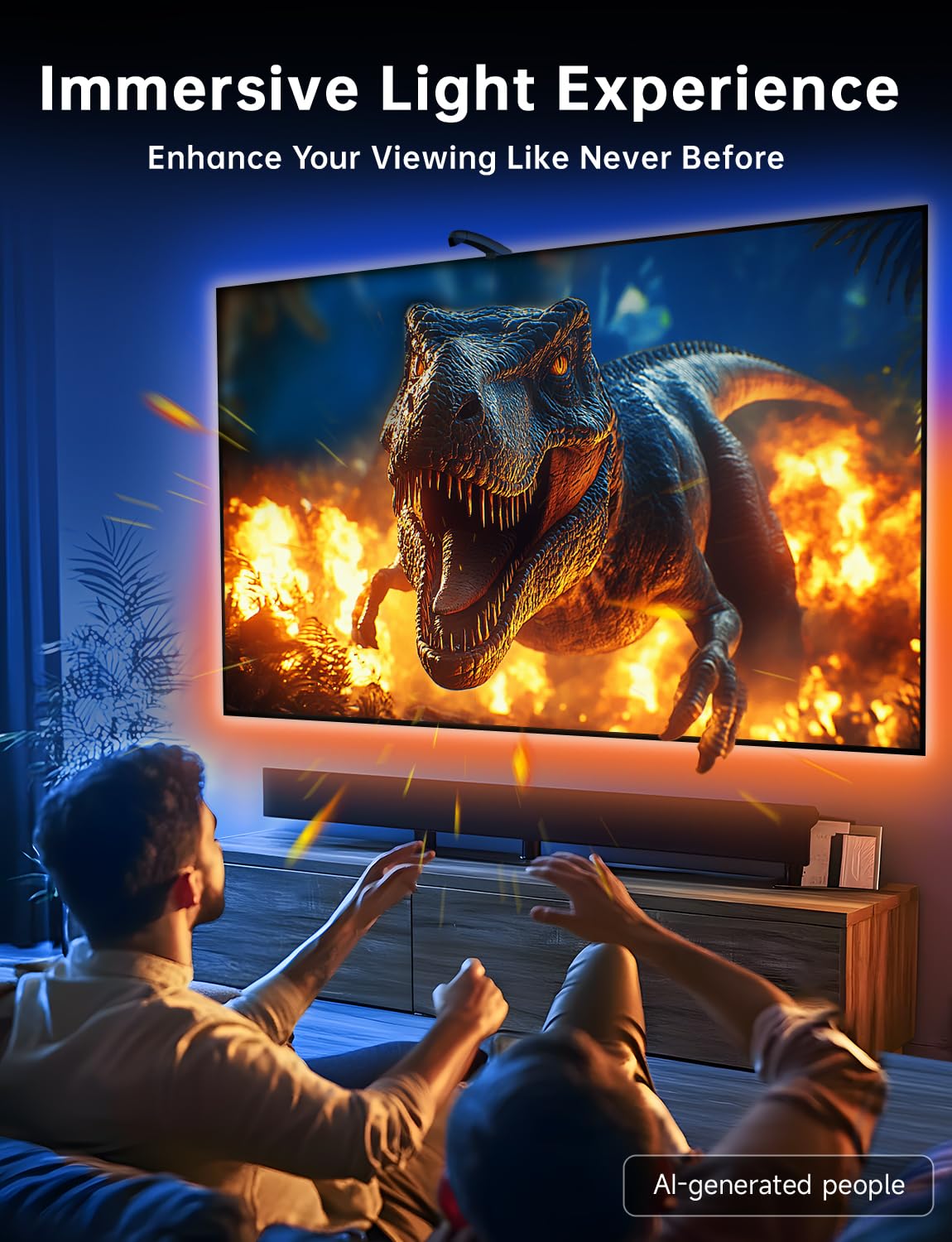 FFJ TV LED Backlight with Sensor, 14.7ft Cuttable RGB Lights that Change with TV for 55-65 Inch Screen and PC Monitor, Smart App Control, Game & Music