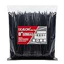 Zip Ties 8 inch (1000 Pack), 40lbs Tensile Strength, Black Cable Ties, Wire Ties for indoor and outdoor use, by Skalon