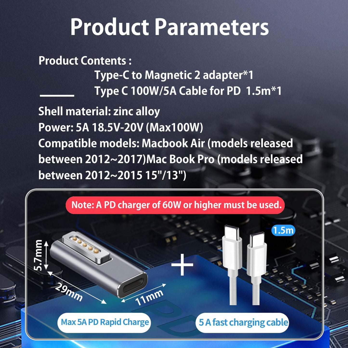 kocomio Magnetic USB C to Magnetic 2 Male to Female Adapter Safe 2 PD 100W Power Fast Charging Converter for 2013-2015 MacBook Pro Air with 100W/5A…