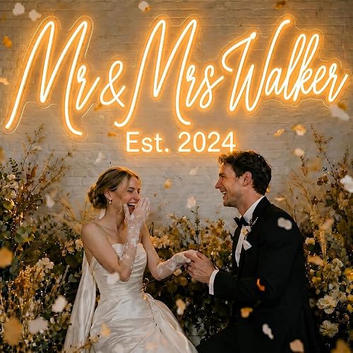 TONYLCSIGN Custom Wedding Neon Sign, Personalized Mr and Mrs Last Name LED Light, Decor for Wedding Backdrop, Reception & Bridal Shower