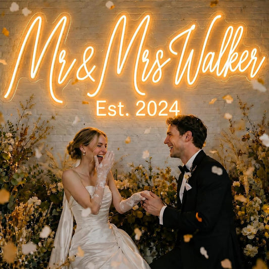 TONYLCSIGN Custom Wedding Neon Sign, Personalized Mr and Mrs Last Name LED Light, Decor for Wedding Backdrop, Reception & Bridal Shower