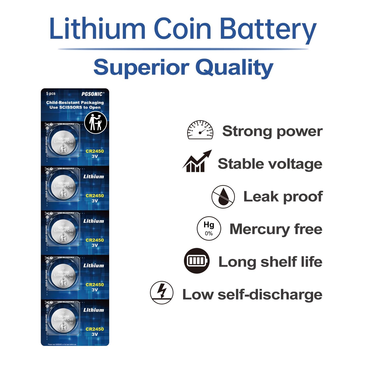 PGSONIC CR2450 3V Lithium Battery (5pcs)