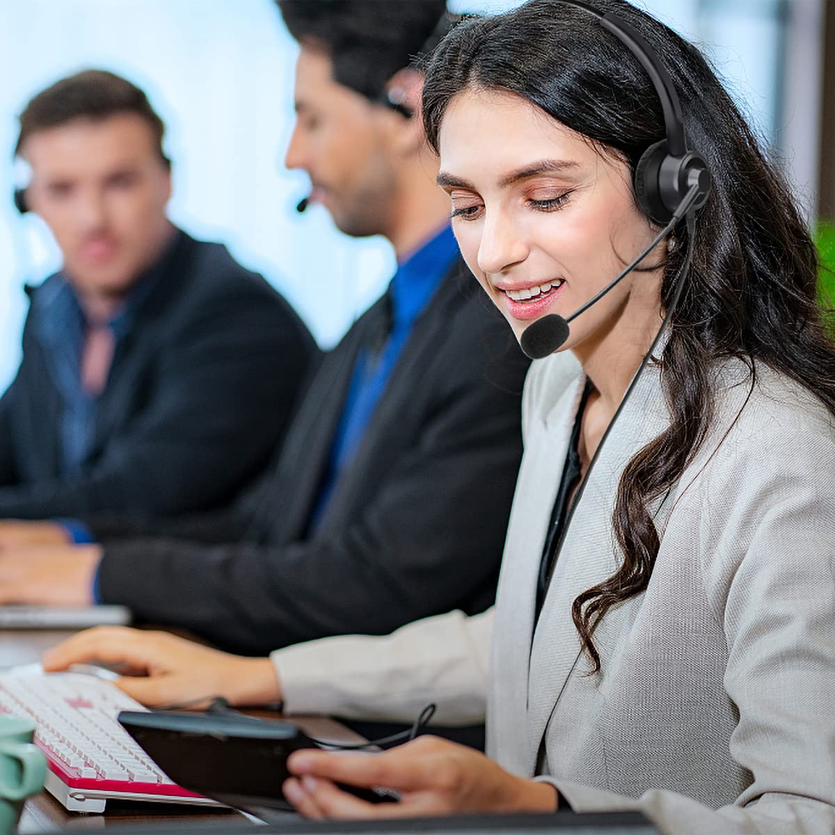 Callez RJ9 Phone Headsets with Microphone Noise Cancelling, Binaural Office Telephone Headsets Work for Polycom VVX411 VVX410 VVX400 VVX500 VVX310