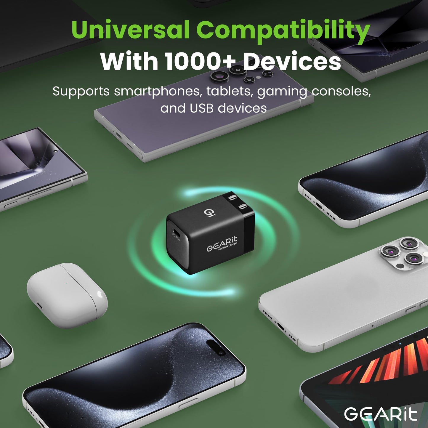 GEARit Compatible with Apple, Samsung, iPhone, iPad | 45W USB C Charger Block | Foldable GaN Wall Charger Box | Fast Charging Wall Plug Power Adapter