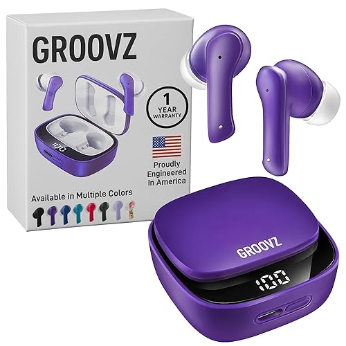 Groovz True Wireless Earbuds with Charging Case - Designed and Engineered in The USA - IPx4 Water Resistant Bluetooth Earbuds Compatible with Apple