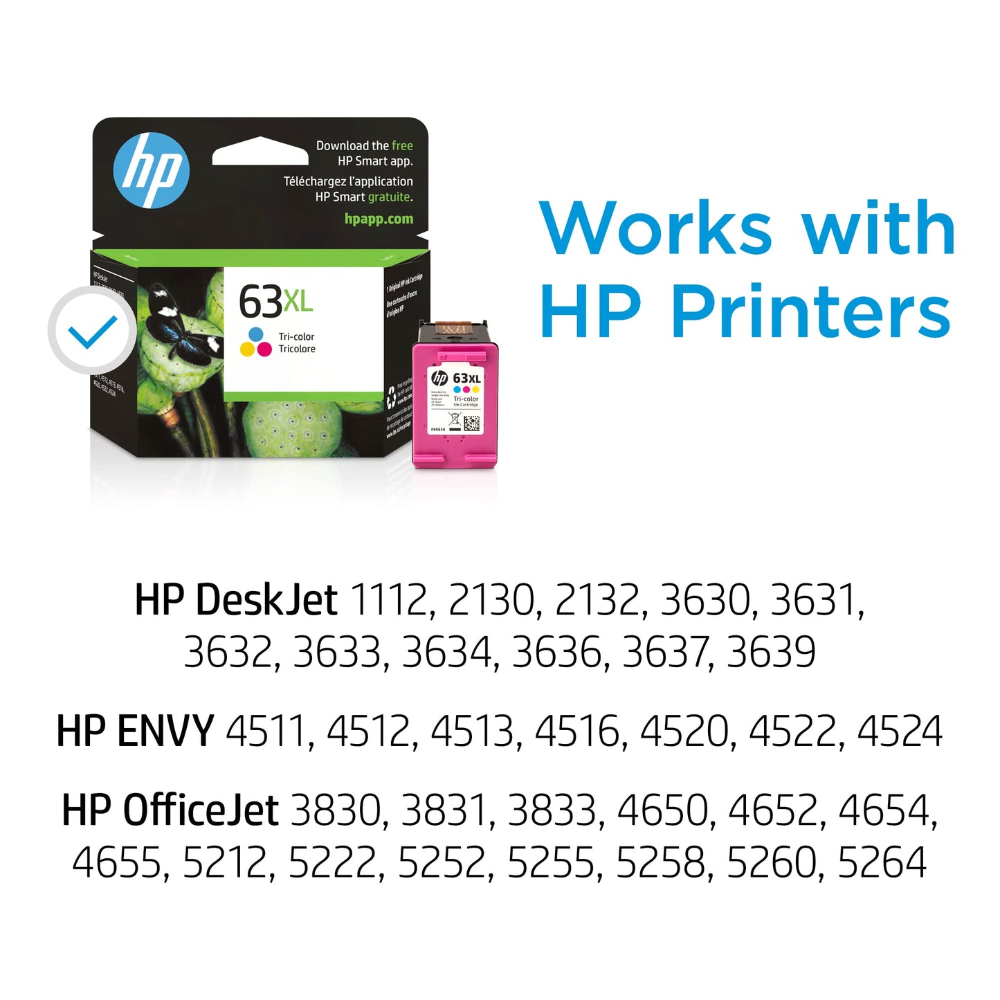 HP 63XL Tri-Color High-Yield Ink Cartridge | Works with Printer Series: DeskJet 1112, 2130, 3630, Envy 4510, 4520, OfficeJet 3830, 4650, 5200 |