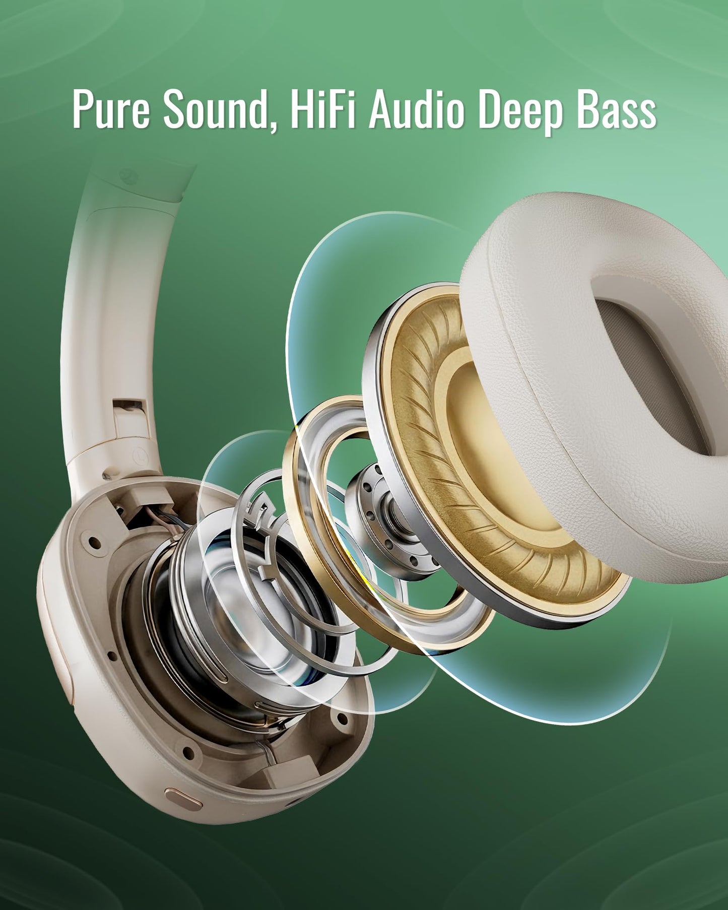 Hybrid Active Noise Cancelling Headphones, Wireless Over Ear Bluetooth, 50H Long ANC Playtime, Rotatable and Foldable, HiFi Audio Deep Bass